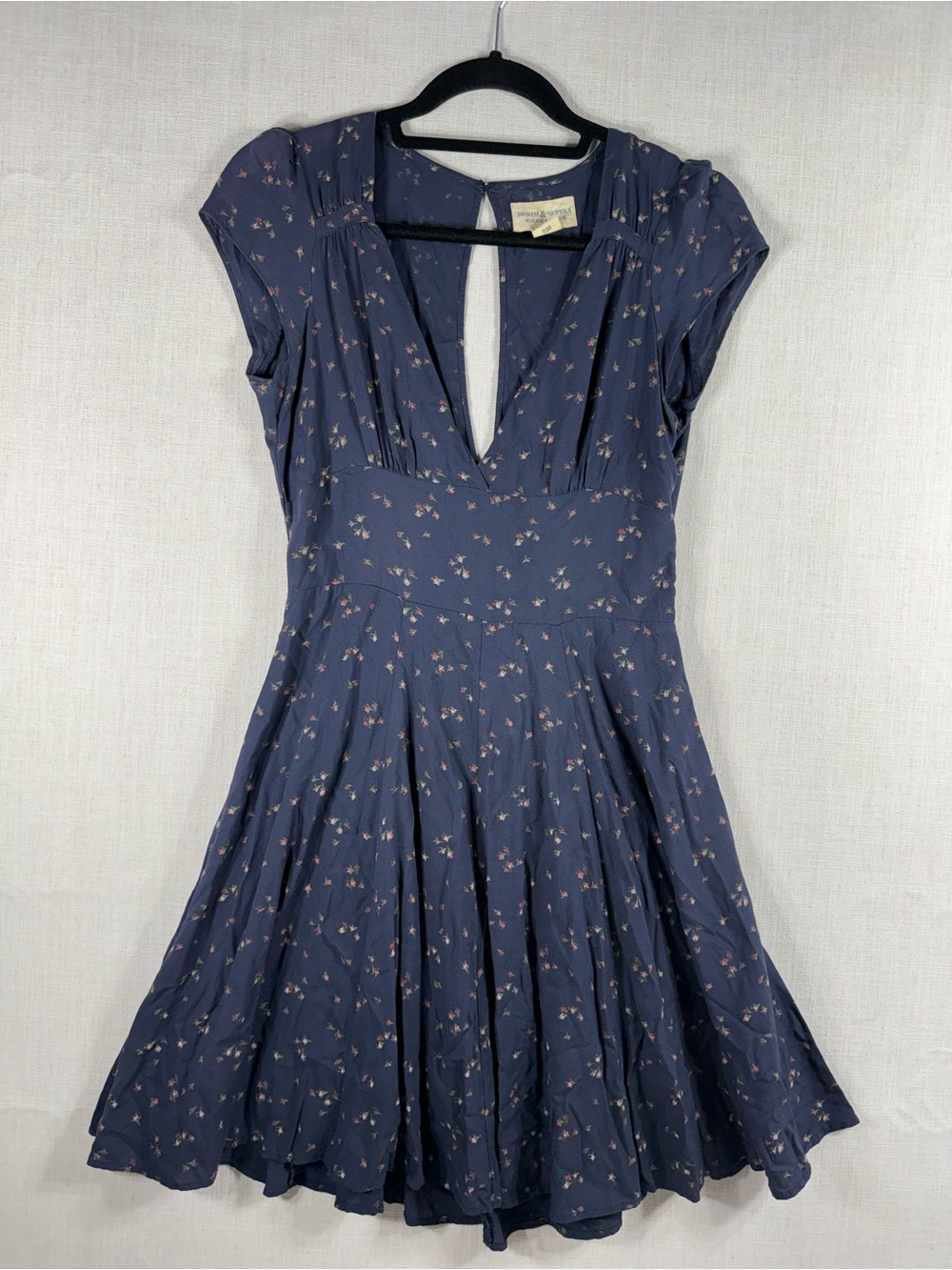 Denim & Supply Ralph Lauren Navy Mini Dress with Pink Floral Print